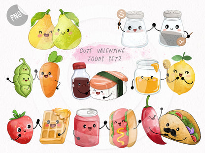 Cute food Clipart Set 2, Valentine Clipart, instant download PNG file - 300 dpi