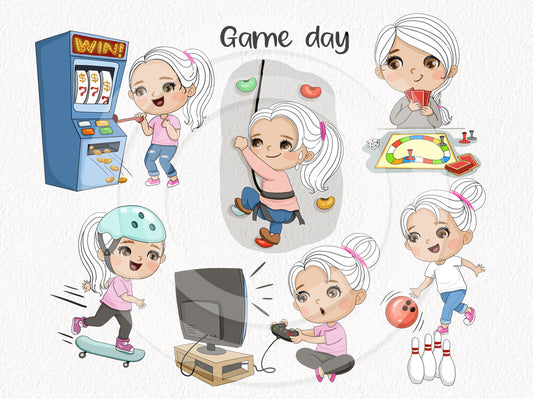 Cute girls Gameday clipart instant download PNG file - 300 dpi