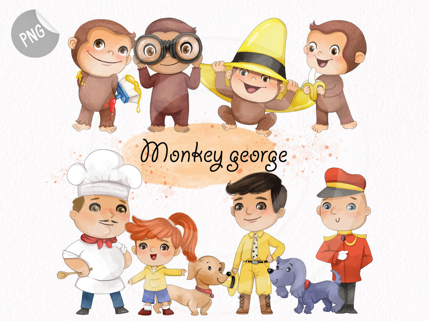 Cute Monkey george ClipArt instant download PNG file - 300 dpi