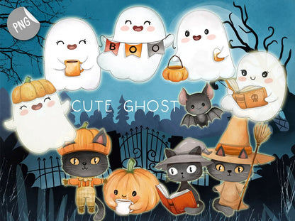 Cute Ghost , Halloween clipart PNG files instant download PNG file - 300 dpi.