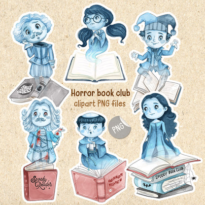 Horror Books club story clipart, instant download PNG file - 300 dpi