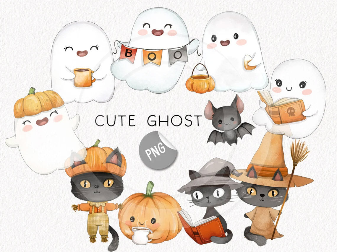 Cute Ghost , Halloween clipart PNG files instant download PNG file - 300 dpi.