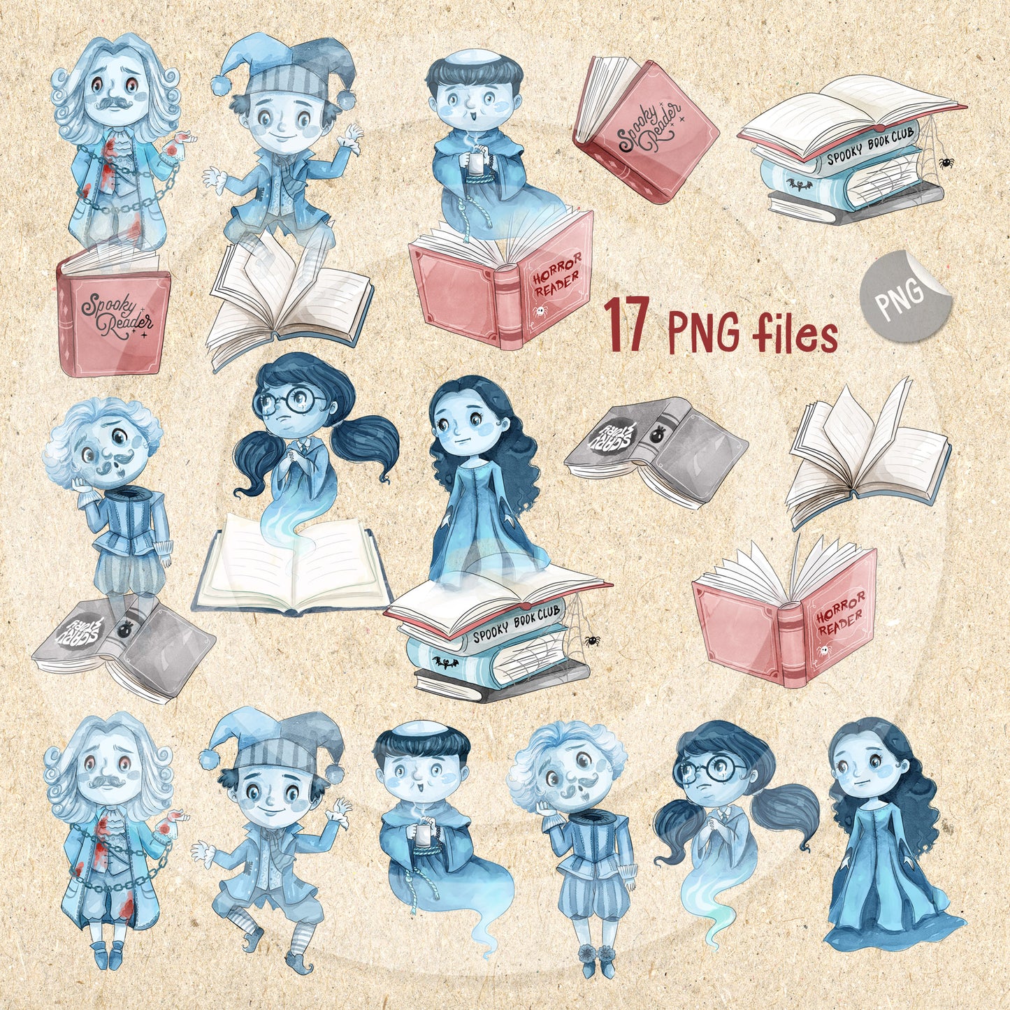 Horror Books club story clipart, instant download PNG file - 300 dpi