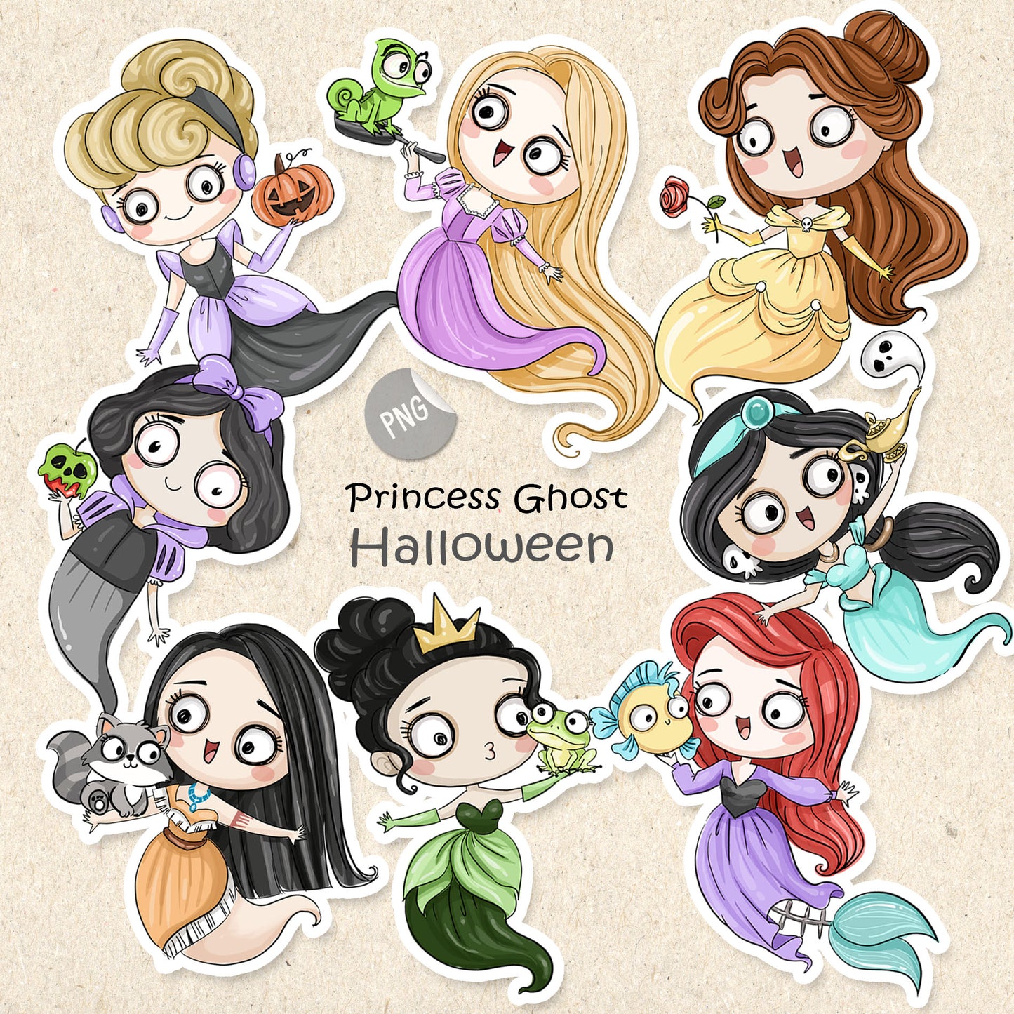 Princess Ghost Halloween Clipart PNG files.