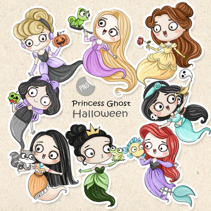 Princess Ghost Halloween Clipart PNG files.