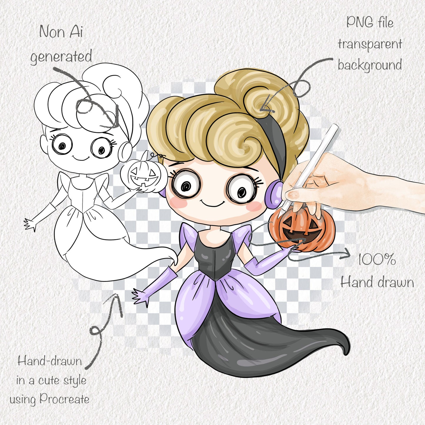 Princess Ghost Halloween Clipart PNG files.
