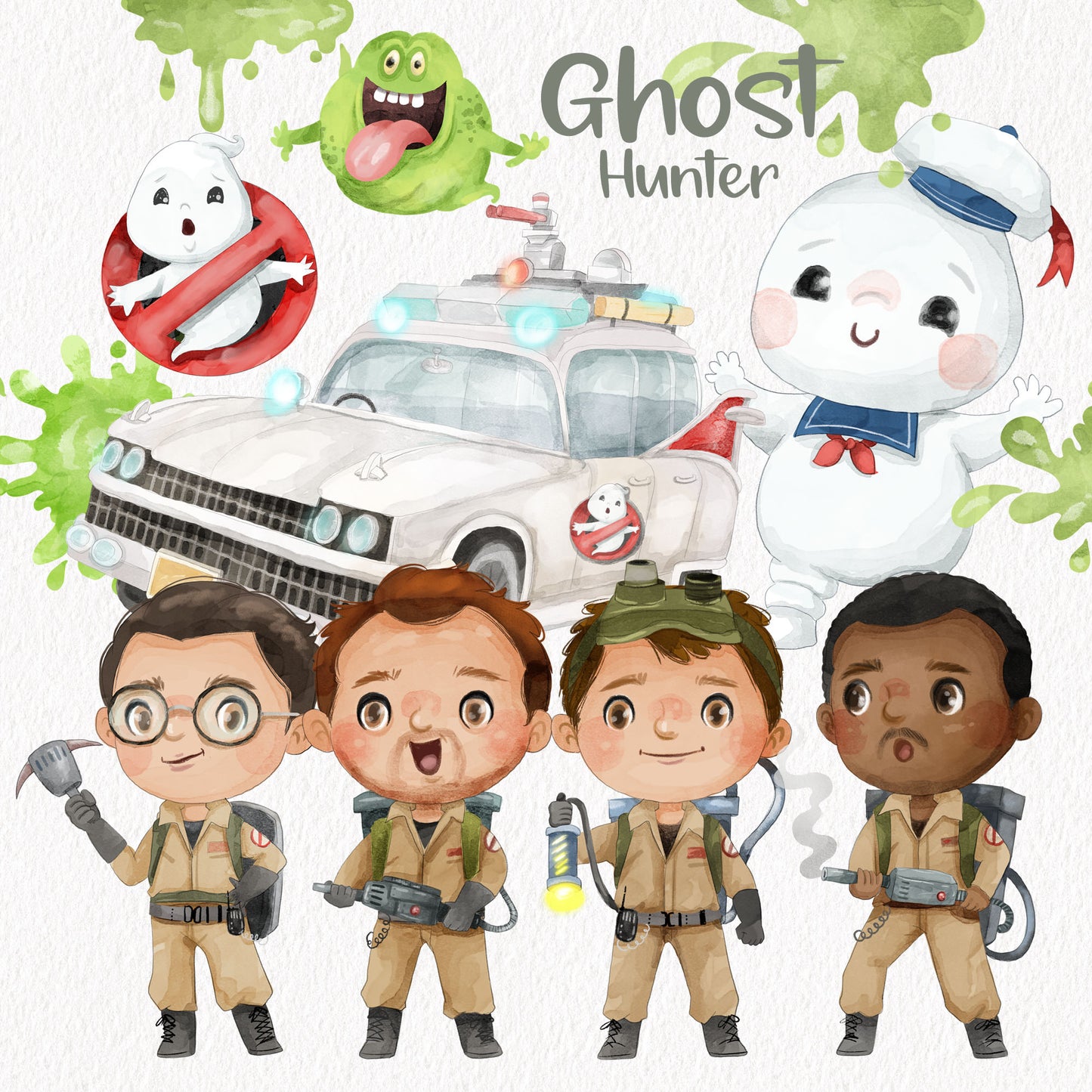 Ghost Hunter man, Halloween clipart PNG files instant download PNG file - 300 dpi.