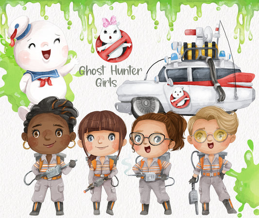 Ghost Hunter women, Halloween clipart PNG files instant download PNG file - 300 dpi.