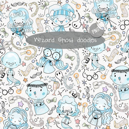 Wizard ghost Hand drawn doodle Clipart , PNG file - 300 dpi