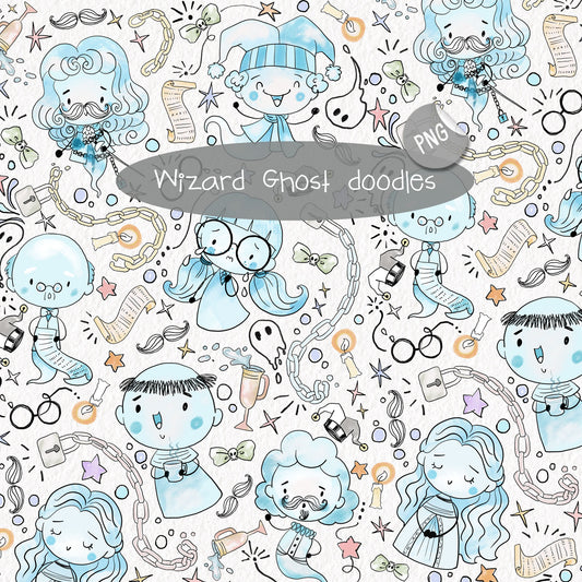 Wizard ghost Hand drawn doodle Clipart , PNG file - 300 dpi