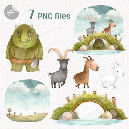 Three Billy Goats Gruff Clip Art, Fairy tale clipart PNG file