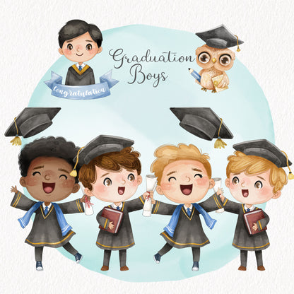 Graduation boys Clipart, Bundle set instant download PNG file - 300 dpi