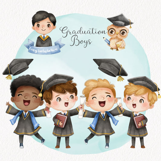 Graduation boys Clipart, Bundle set instant download PNG file - 300 dpi