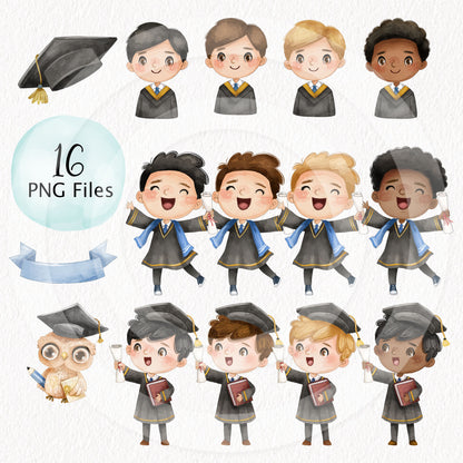 Graduation boys Clipart, Bundle set instant download PNG file - 300 dpi