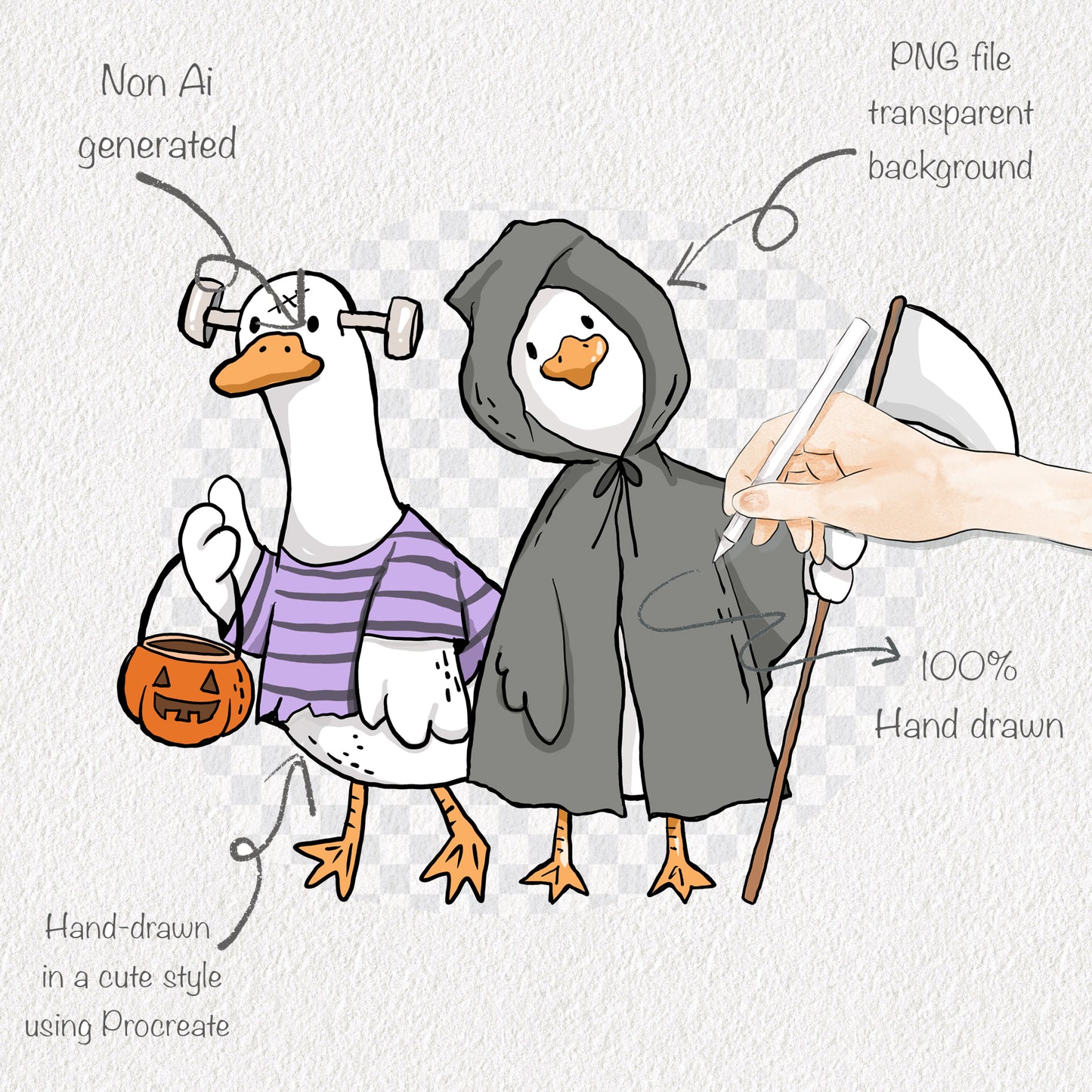 Halloween Goose Clipart Set, Cute Spooky Geese PNG clipart instant download PNG file - 300 dpi