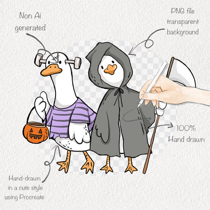 Halloween Goose Clipart Set, Cute Spooky Geese PNG clipart instant download PNG file - 300 dpi