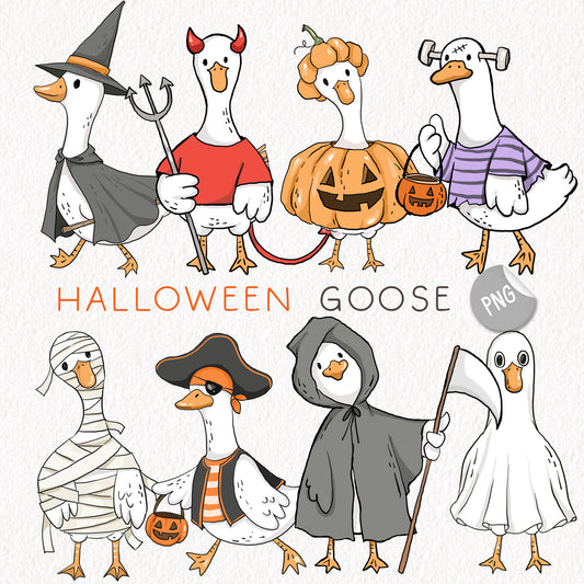 Halloween Goose Clipart Set, Cute Spooky Geese PNG clipart instant download PNG file - 300 dpi