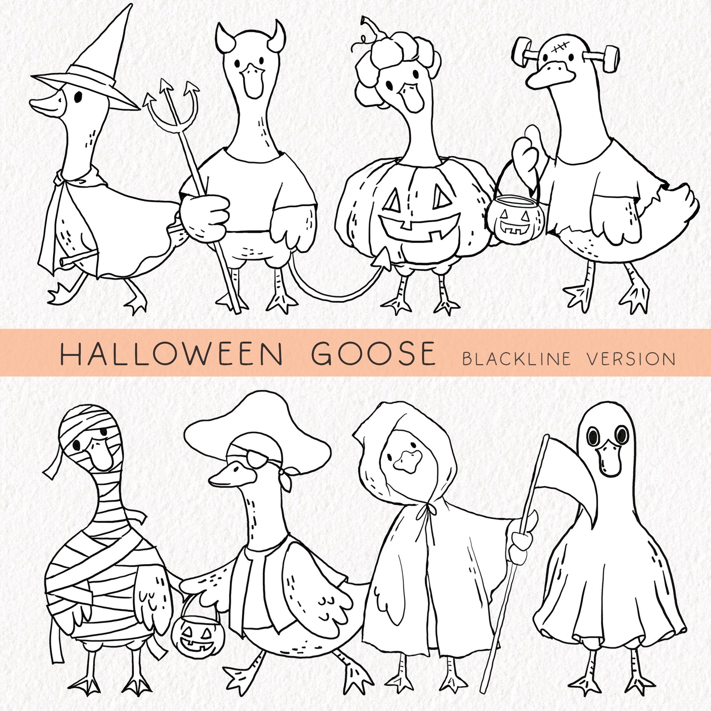 Halloween Goose Clipart Set, Cute Spooky Geese PNG clipart instant download PNG file - 300 dpi