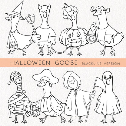 Halloween Goose Clipart Set, Cute Spooky Geese PNG clipart instant download PNG file - 300 dpi