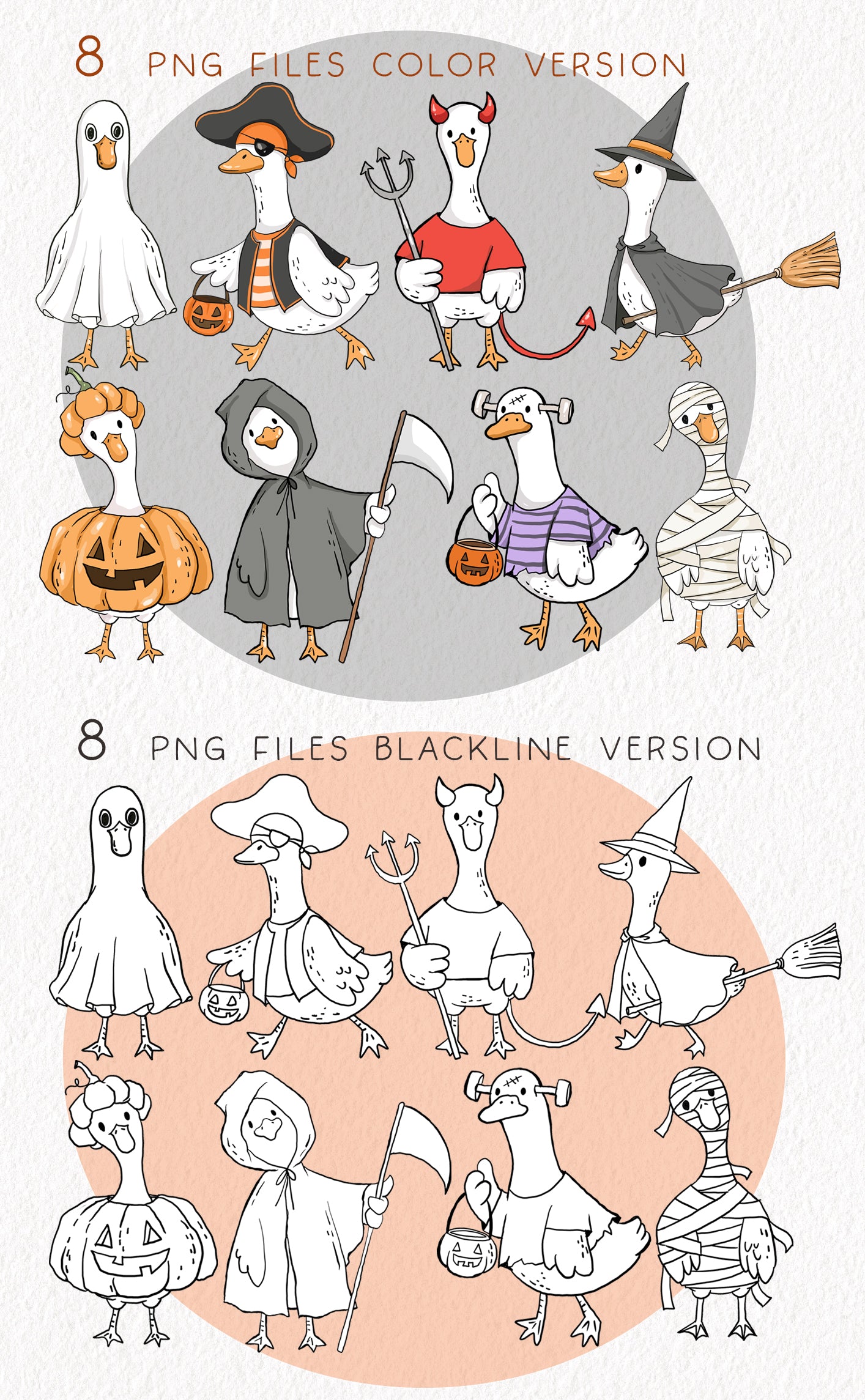 Halloween Goose Clipart Set, Cute Spooky Geese PNG clipart instant download PNG file - 300 dpi