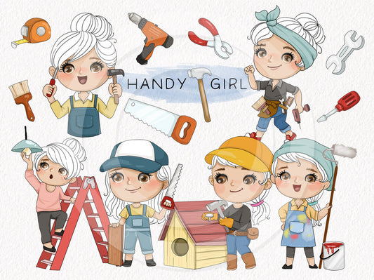 Cute Handygirls clipart instant download PNG file - 300 dpi