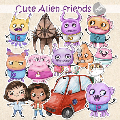 Aliens friends clipart PNG files.