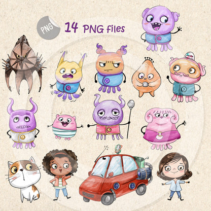 Aliens friends clipart PNG files.