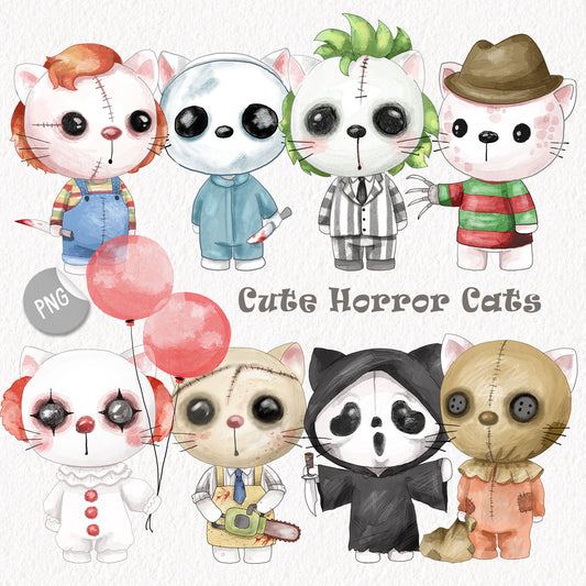 Cute horror cats, Halloween Clipart Set, Spooky Halloween Cat PNG clipart instant download PNG file - 300 dpi