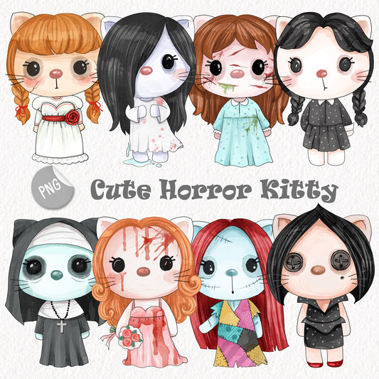 Cute horror Kitty, Halloween Clipart Set, Spooky Halloween Cat PNG clipart instant download PNG file - 300 dpi