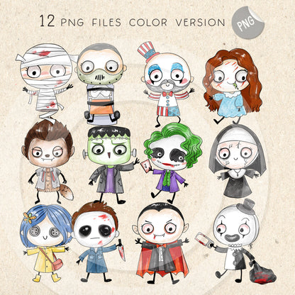 Halloween doodle characters clipart set2 PNG files.