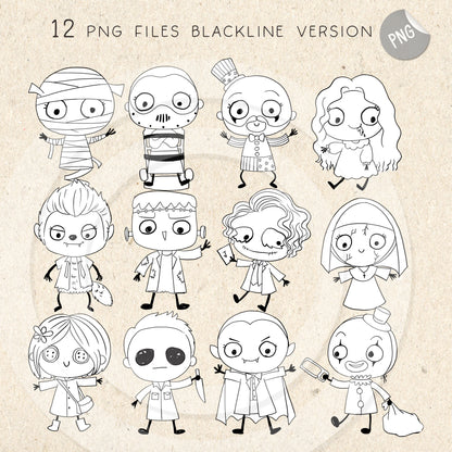 Halloween doodle characters clipart set2 PNG files.
