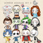 Halloween doodle characters clipart set2 PNG files.