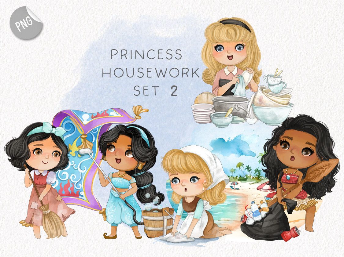 Cute Princess housework clipart set2 instant download PNG file - 300 dpi