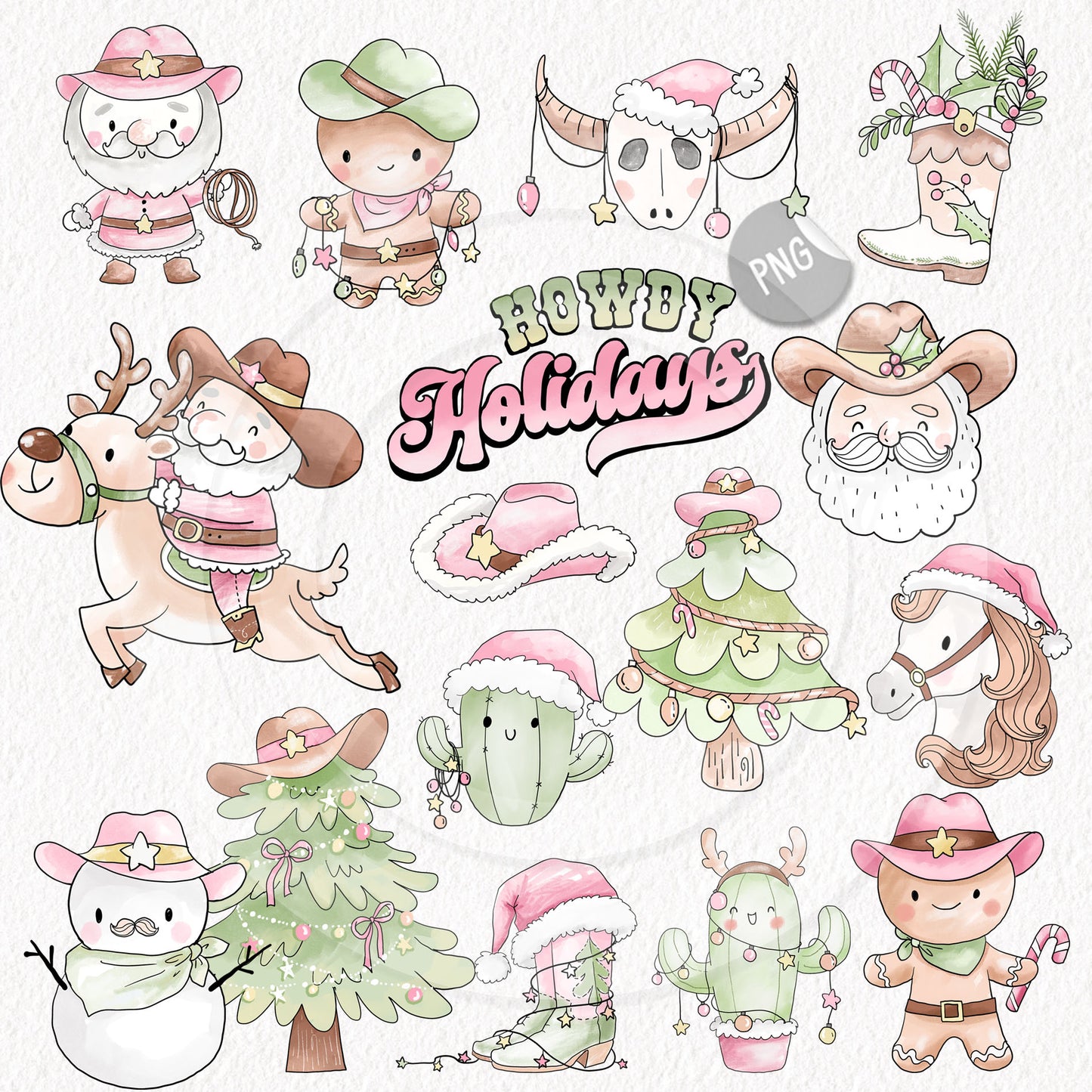 Howdy Christmas Clipart , PNG file - 300 dpi