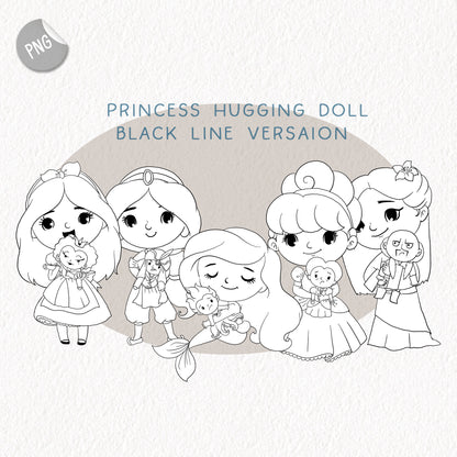 Princess hugging doll clipart set 1 , instant download PNG file - 300 dpi