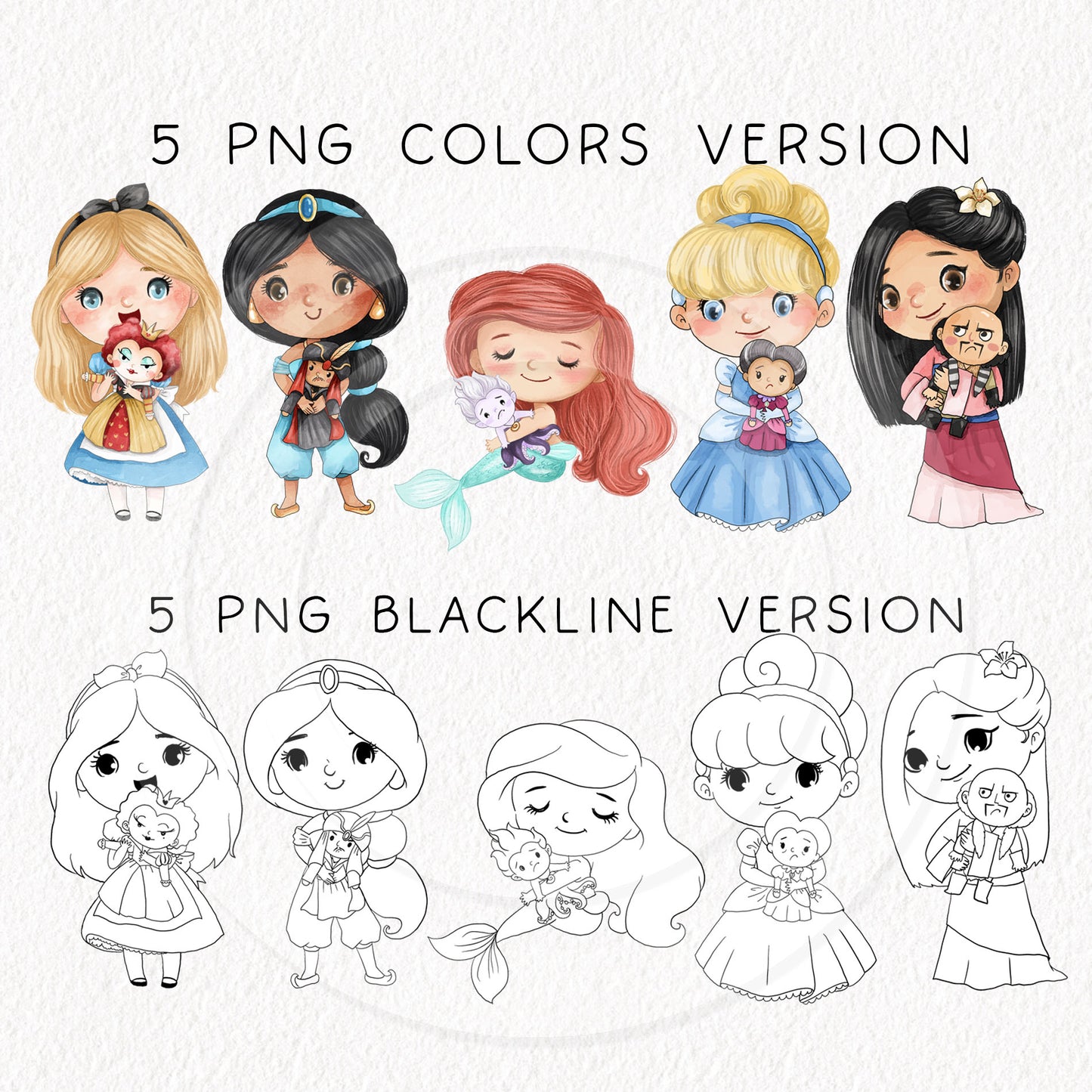 Princess hugging doll clipart set 1 , instant download PNG file - 300 dpi