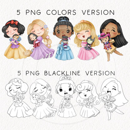 Princess hugging doll clipart set2 , instant download PNG file - 300 dpi