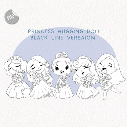 Princess hugging doll clipart set2 , instant download PNG file - 300 dpi