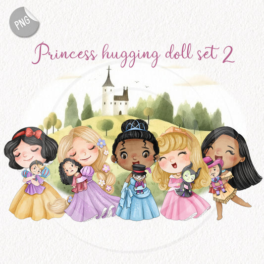 Princess hugging doll clipart set2 , instant download PNG file - 300 dpi