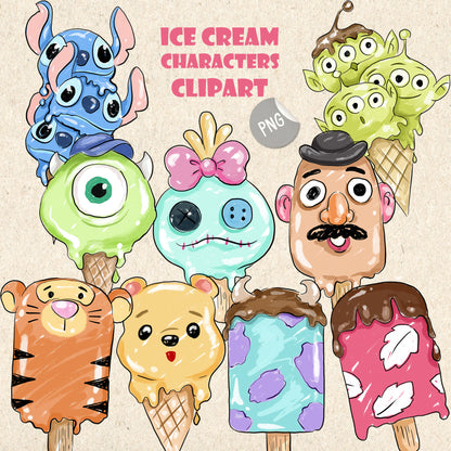 Cute Characters Ice Cream Clipart , PNG file - 300 dpi