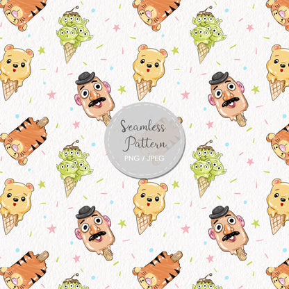 Summer ice cream Seamless Pattern B, instant download PNG , JPEG file - 300 dpi