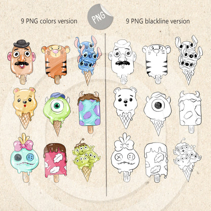 Cute Characters Ice Cream Clipart , PNG file - 300 dpi