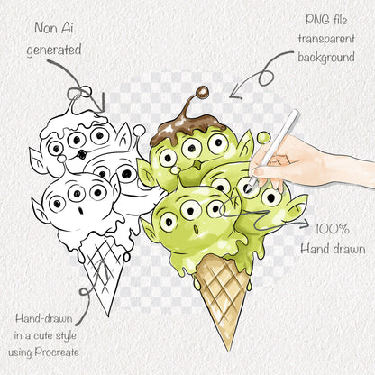 Cute Characters Ice Cream Clipart , PNG file - 300 dpi