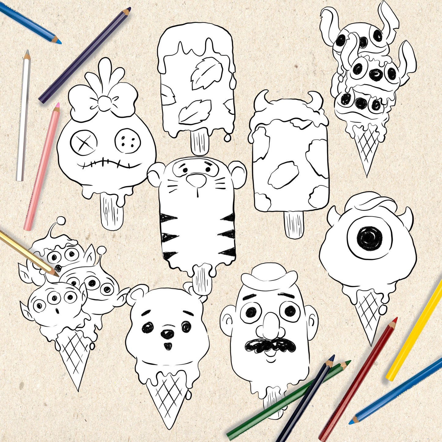Cute Characters Ice Cream Clipart , PNG file - 300 dpi