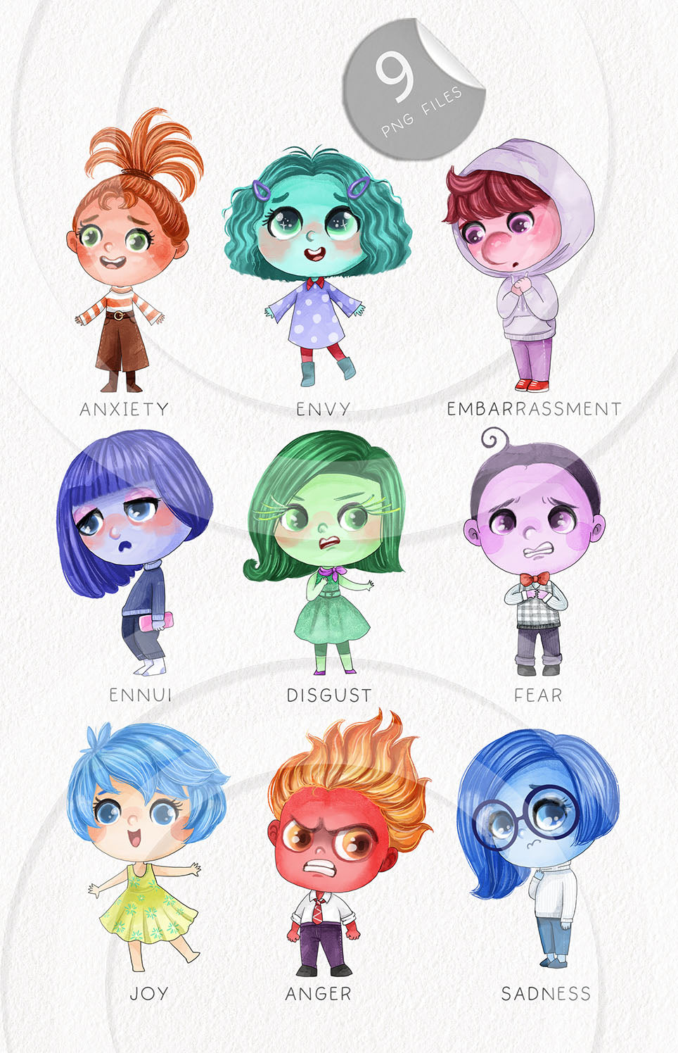 Emotions from inside out clipart,  instant download PNG file - 300 dpi