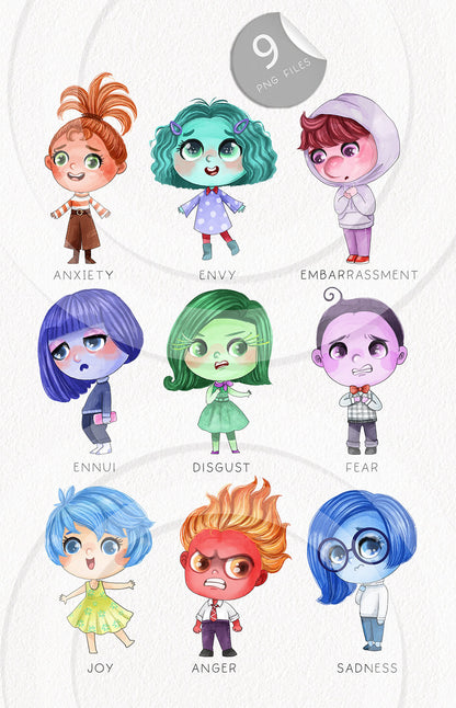 Emotions from inside out clipart,  instant download PNG file - 300 dpi