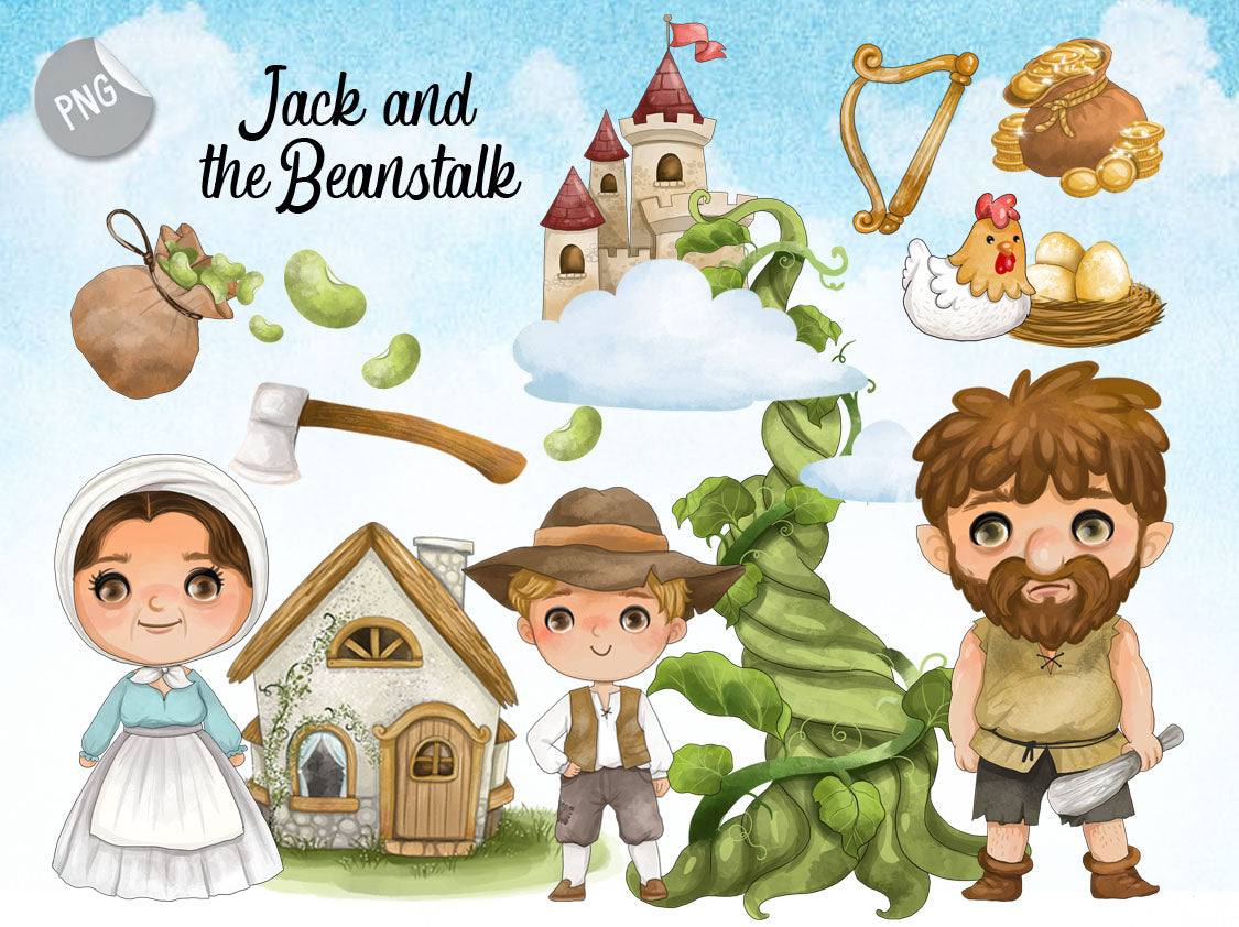 jack and beanstalk clipart set instant download PNG file