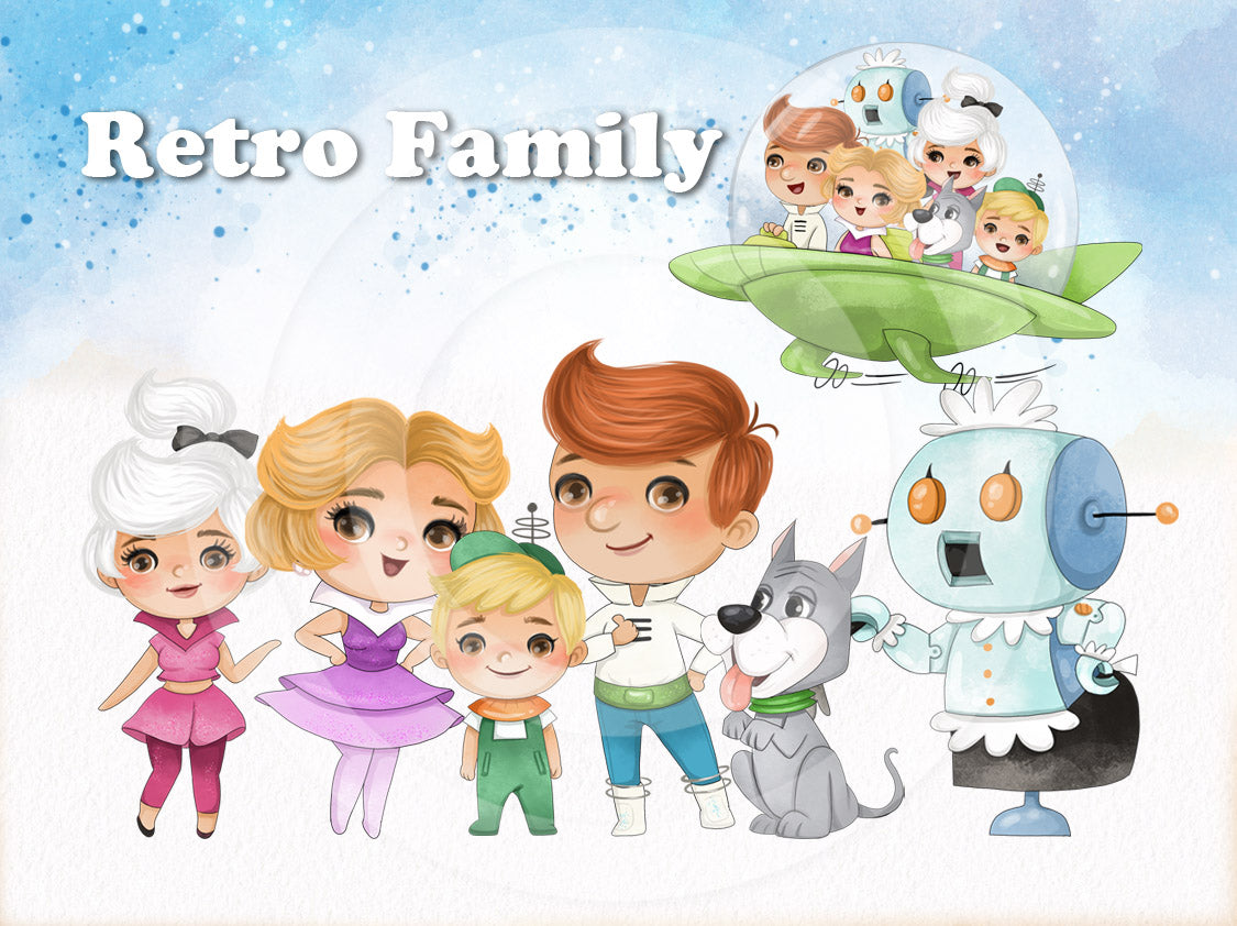 Retro family inspiration clipart PNG files instant download PNG file - 300 dpi.