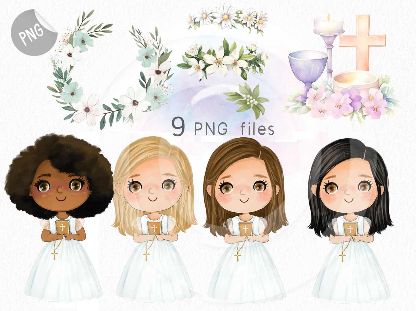 first communion girls clipart set, instant download PNG file - 300 dpi