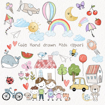 Kids Hand Drawn ,doodle clipart, instant download PNG file - 300 dpi